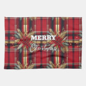 赤エレガントと金ゴールドフェスティバルの格子縞 キッチンタオル (横)