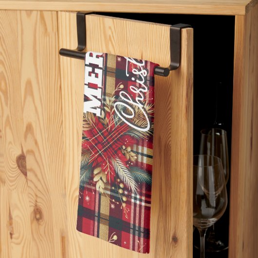 赤エレガントと金ゴールドフェスティバルの格子縞 キッチンタオル (三つ折り)