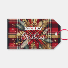 赤エレガントと金ゴールドフェスティバルの格子縞 ギフトタグ