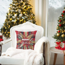 赤エレガントと金ゴールドフェスティバルの格子縞 クッション