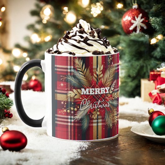 赤エレガントと金ゴールドフェスティバルの格子縞 マグカップ