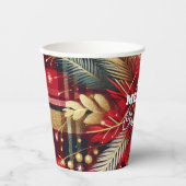 赤エレガントと金ゴールドフェスティバルの格子縞 紙コップ (正面)