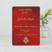 赤エレガントと金ゴールドフローラ結婚式招待状 招待状 (スタンド正面)