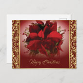 赤エレガントと金ゴールドポインセチア ポストカード (正面/裏面)