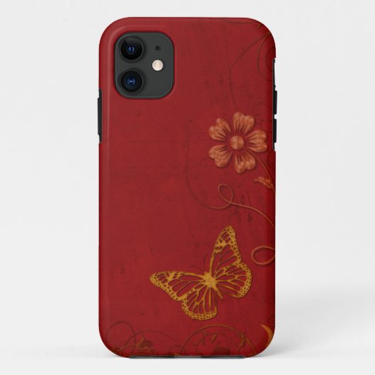 赤エレガントと金ゴールドヴィンテージ蝶 Case-Mate iPhoneケース (裏面)