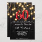 赤エレガントと金ゴールド女性60th誕生日パーティーin 招待状 (正面/裏面)