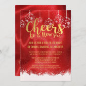 赤エレガントと金ゴールド応援大晦日パーティー 招待状 (正面/裏面)