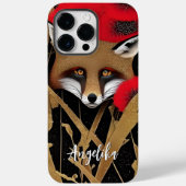 赤エレガントと金ゴールド抽象芸術キツネと名前をカスタムする Case-Mate iPhoneケース (裏面)