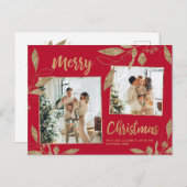 赤エレガントと金ゴールド植物学2フォトクリスマス ポストカード (正面/裏面)