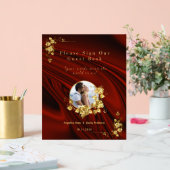 赤エレガントと金ゴールド結婚のパーソナライズされた アクリルサイン (ウェディング)