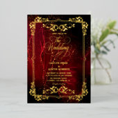 赤エレガントと金ゴールド華美結婚の 箔招待状 (立ち正面)