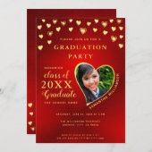 赤エレガントと金ゴールド2025卒業 招待状 (正面/裏面)