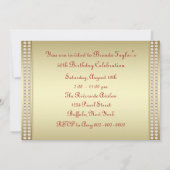 赤エレガントと金ゴールド50歳の誕生日パーティー 招待状 (裏面)