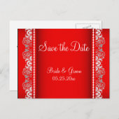 赤エレガントと銀のレーススタイル | パーソナライズ 案内ポストカード (正面/裏面)