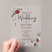 赤エレガントと霧の水の色のフローラ結婚 アクリル招待状 (インサイチュ (ポータブル))