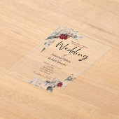 赤エレガントと霧の水の色のフローラ結婚 アクリル招待状 (レイダウン)