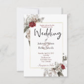 赤エレガントと霧の水の色のフローラ結婚 招待状 (正面)