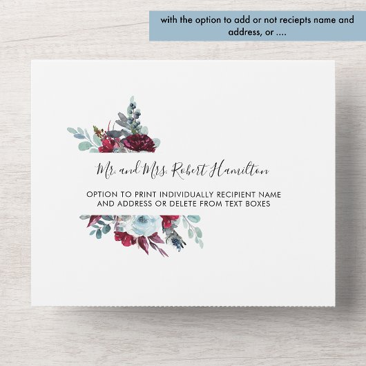 赤エレガントと青と穴あき結婚RSVP オールインワン招待状