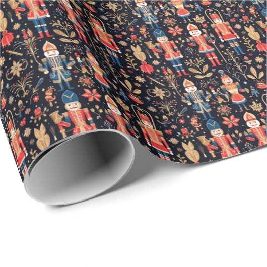 赤エレガントと青のくるみ割りクラシック ラッピングペーパー (ロールコーナー)