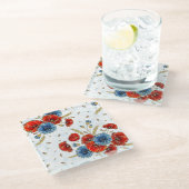 赤エレガントと青の思い出のケシ ガラスコースター (アングル)