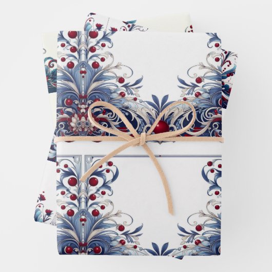 赤エレガントと青 ラッピングペーパーシート (インサイチュ)