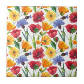 赤エレガントと黄色のケシの花とうもろこし花 タイル (正面)