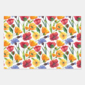 赤エレガントと黄色のケシの花とうもろこし花 ラッピングペーパーシート (正面3)