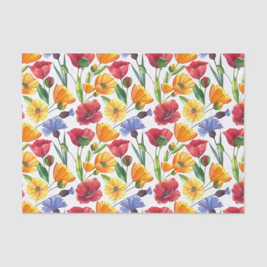 赤エレガントと黄色のケシの花とうもろこし花 薄葉紙 (正面)