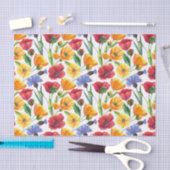 赤エレガントと黄色のケシの花とうもろこし花 薄葉紙 (クラフト)