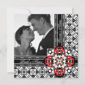 赤エレガントと黒のダマスクの結婚式招待状 招待状 (正面)