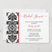 赤エレガントと黒のダマスクブライダルシャワー 招待状 (正面)