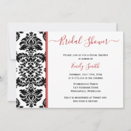 赤エレガントと黒のダマスクブライダルシャワー 招待状