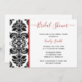 赤エレガントと黒のダマスクブライダルシャワー 招待状 (正面/裏面)