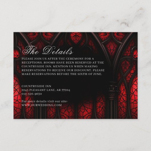赤エレガントと黒の大聖堂ゴシック結婚ズ エンクロージャーカード (正面)