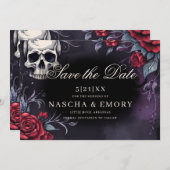 赤エレガントと黒の大聖堂ゴシック結婚ズ セーブザデート (正面/裏面)