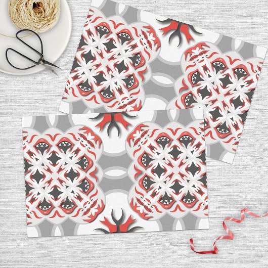 赤エレガントと黒の対称パターン(の模様が)ある 薄葉紙