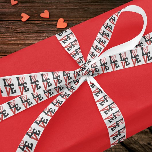 赤エレガントと黒の愛オン・ホワイト サテンリボン