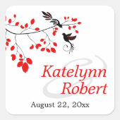 赤エレガントと黒の枝に浮かぶ結婚鳥 スクエアシール (正面)