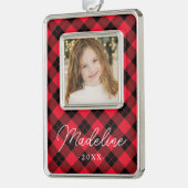赤エレガントと黒の格子模様 シルバープレートフレームオーナメント (左)
