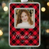 赤エレガントと黒の格子模様 シルバープレートフレームオーナメント