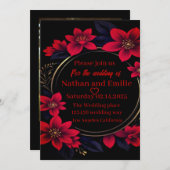 赤エレガントと黒の結婚式招待状 招待状 (正面/裏面)