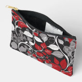 赤エレガントと黒の葉のデザイン アクセサリーポーチ (見開き)