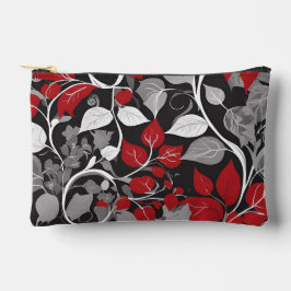 赤エレガントと黒の葉のデザイン アクセサリーポーチ