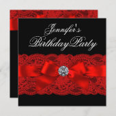 赤エレガントと黒の誕生日パーティー 招待状 (正面/裏面)