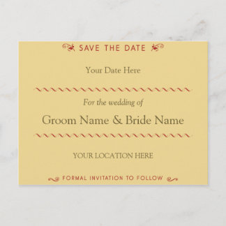 赤エレガントにカールしてクリーム日付はがきを保存 案内ポストカード