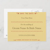 赤エレガントにカールしてクリーム日付はがきを保存 案内ポストカード (正面/裏面)