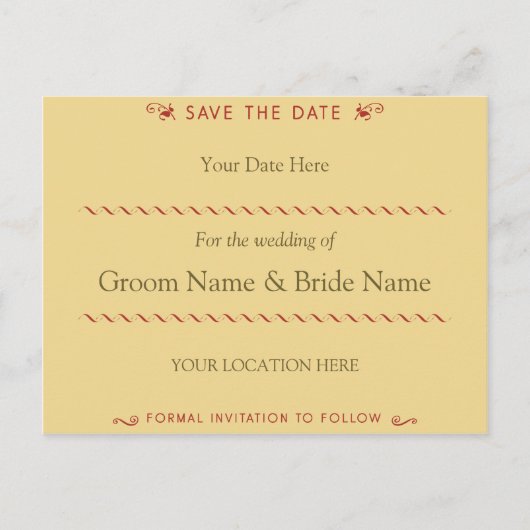 赤エレガントにカールしてクリーム日付はがきを保存 案内ポストカード (正面)