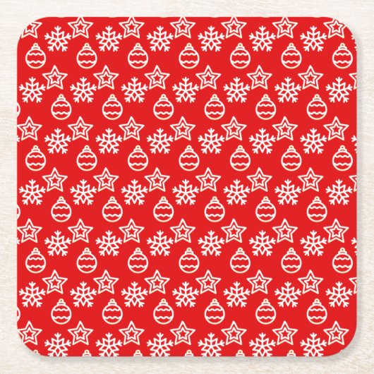 赤エレガントのクリスマスパターン スクエアペーパーコースター (正面)