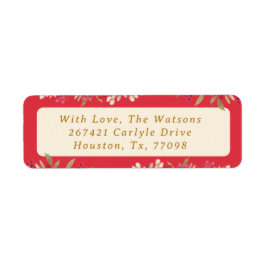 赤エレガントのクリスマス植物性差出人住所 ラベル