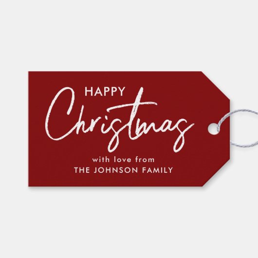 赤エレガントのクリスマス ギフトタグ (正面(横))